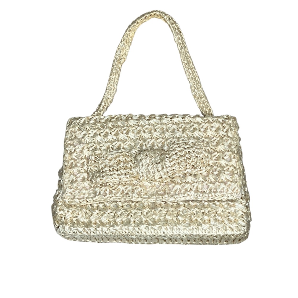 Vtg 50s 60s Expressly For Simon Woven Raffia Straw Bow Top Handle Purse Japan‎